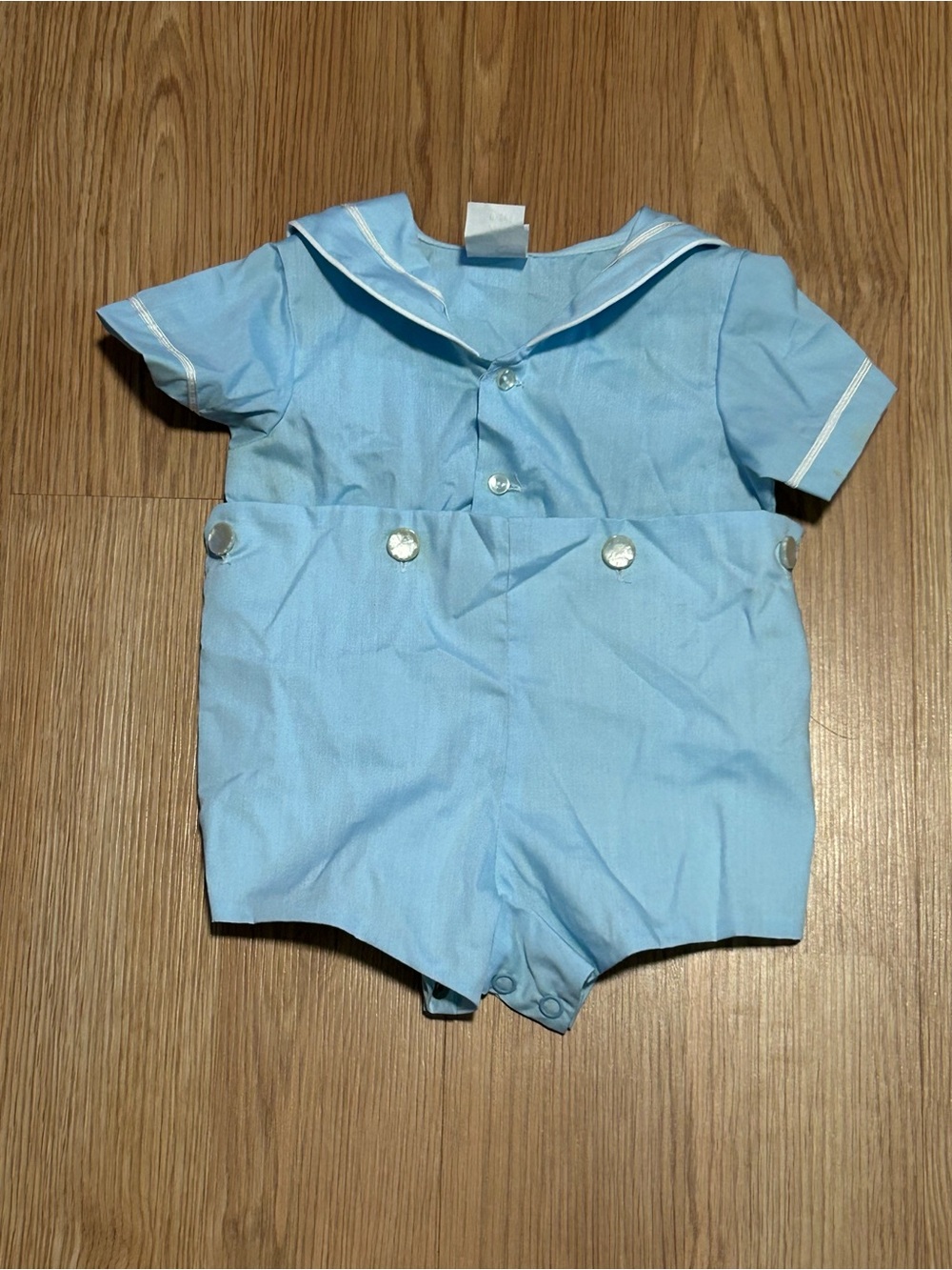 Bryan Vintage Light Blue Baby Collared Sailor Short Romper Set Size 0-3 Months